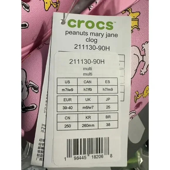 Women Size 9 CROCS x Peanuts Mary Jane Clog Pink - Men’s Size 7 - Picture 4 of 5